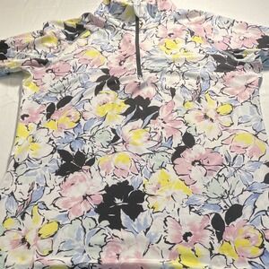 RLX Ralph Lauren Women's Floral Multicolor 1/4 Zip‎ Mock Neck Polo L